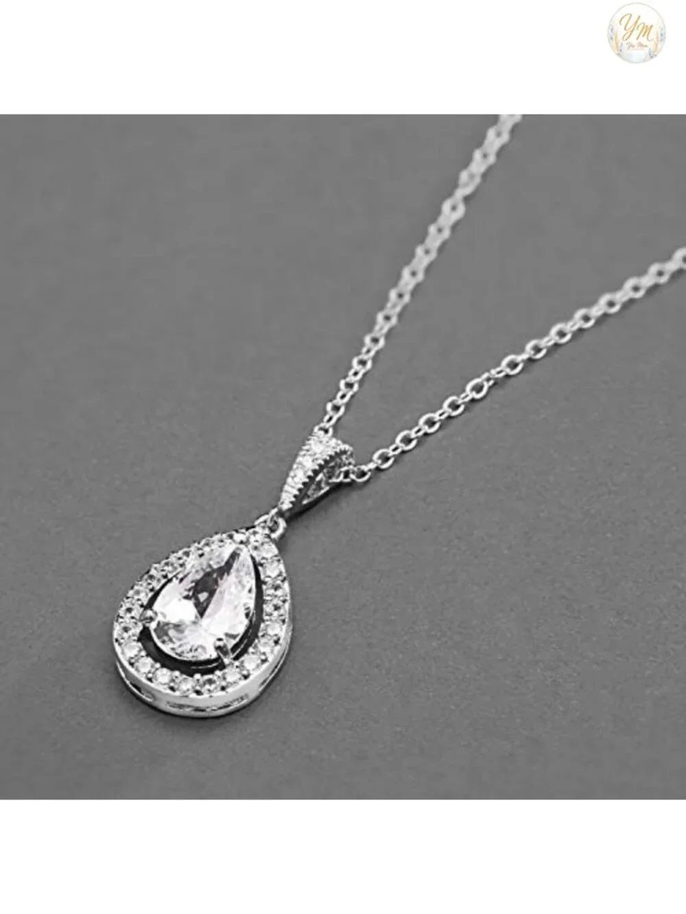 Teardrop Cubic Zirconia Pendant Necklace, Statement Jewelry for Wedding